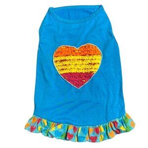 Rainbow Heart Ruffled Dog Dress